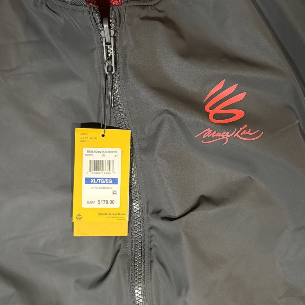 Curry x Bruce Lee Lunar New Year Boucle 'Fire' Bomber Jacket Size XL Rare NWT - Picture 2 of 8